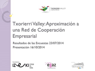 TxorierriValley:Aproximación a
una Red de Cooperación
Empresarial
Resultados de las Encuestas 23/07/2014
Presentación 16/10/2014
 