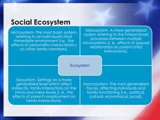Social Ecosystem
                                          Mesosystem- A more generalized
Microsystem- The most basic syst...