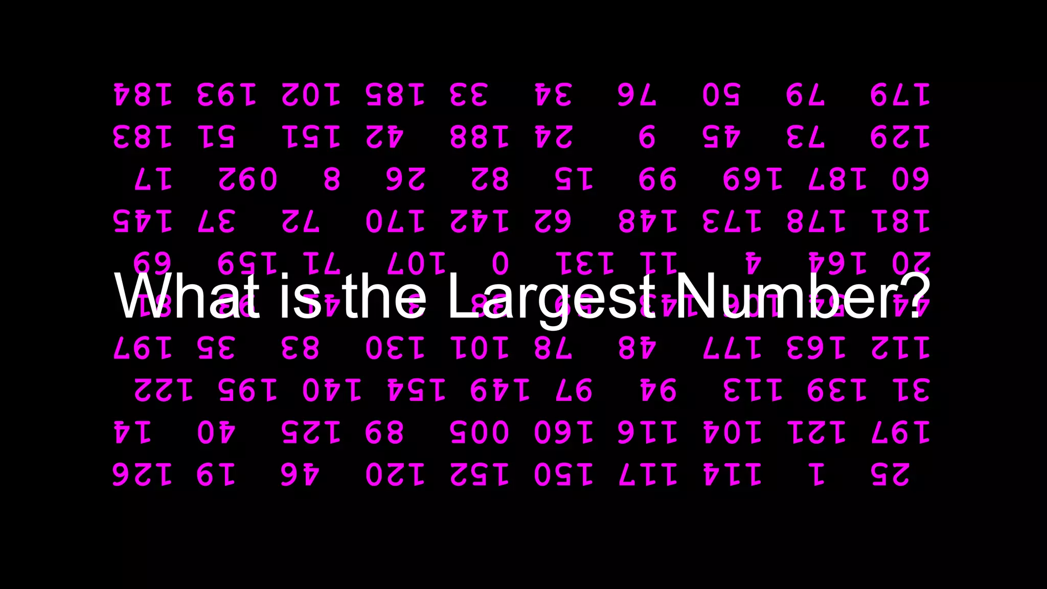 25
1
114
117
150
152
120
46
19
126
197
121
104
116
160
005
89
125
40
14
31
139
113
94
97
149
154
140
195
122
112
163
177
48
78
101
130
83
35
197
44
54
106
143
59
38
3
41
93
81
20
164
4
11
131
0
107
71
159
69
181
178
173
148
62
142
170
72
37
145
60
187
169
99
15
82
26
8
092
17
129
73
45
9
24
188
42
151
51
183
179
79
50
76
34
33
185
102
193
184
What is the Largest Number?
 
