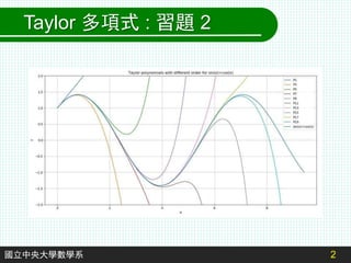 2
國立中央大學數學系
Taylor 多項式 : 習題 2
 