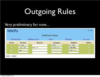 Outgoing Rules 
Very preliminary for now... 
Tuesday, October 28, 14 
 