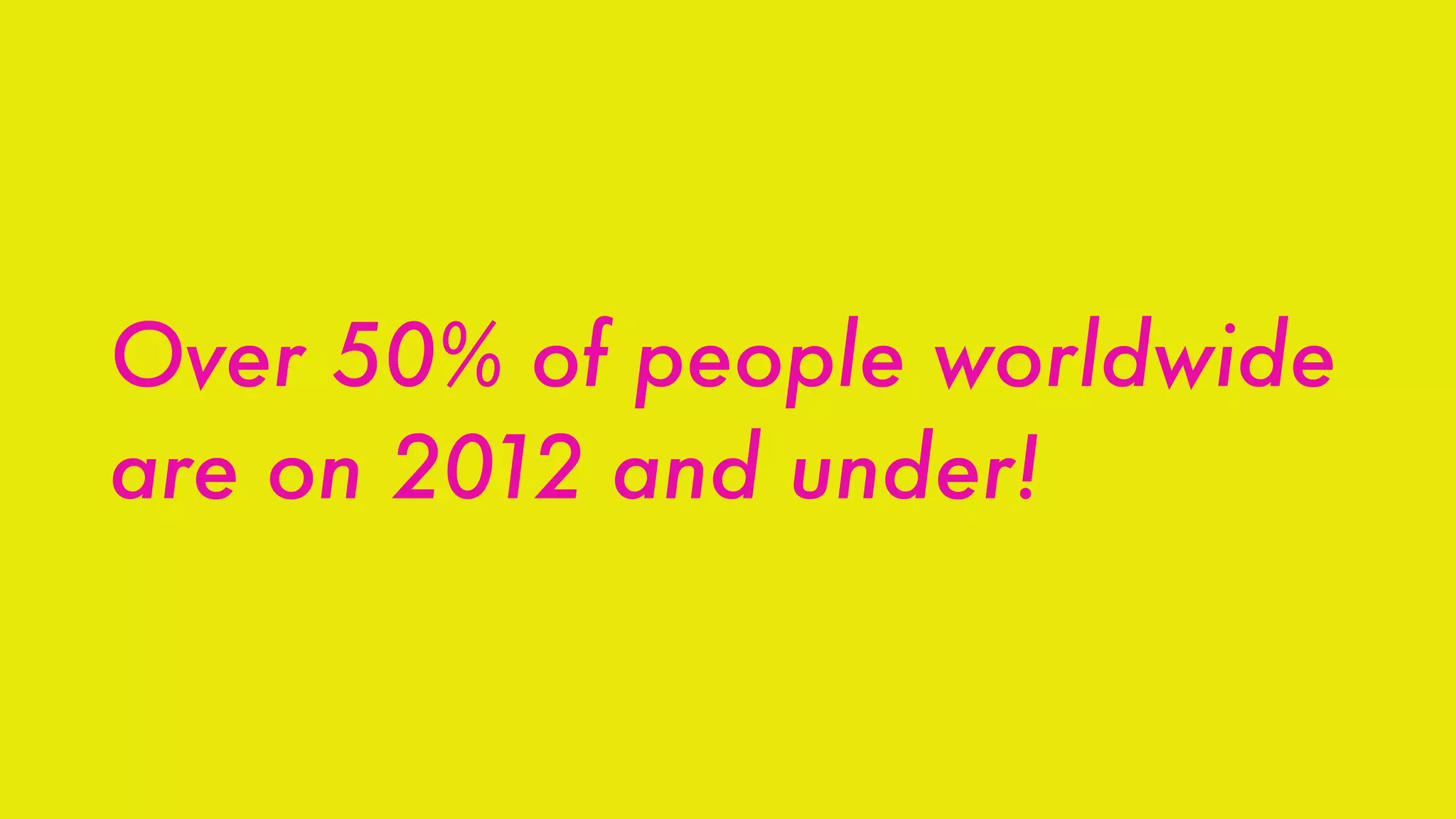 Over 50% of people worldwide
are on 2012 and under!
 