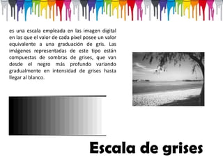 Este es el modo de las imágenes digitales de blanco y negro "normales". Aunque te pueda parecer increíble, en ellas sólo se distinguen hasta 256 tonos diferentes de gris (y no suelen aparecer todos a la vez, por cierto). Imágenes de escala de grises (8 bits por píxel)