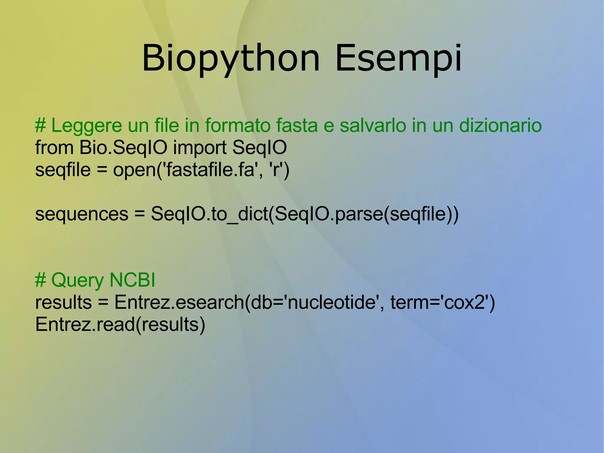 Testing - esempio Abbiamo scritto un programma per leggere il formato Fasta e convertirlo al formato GenBank 