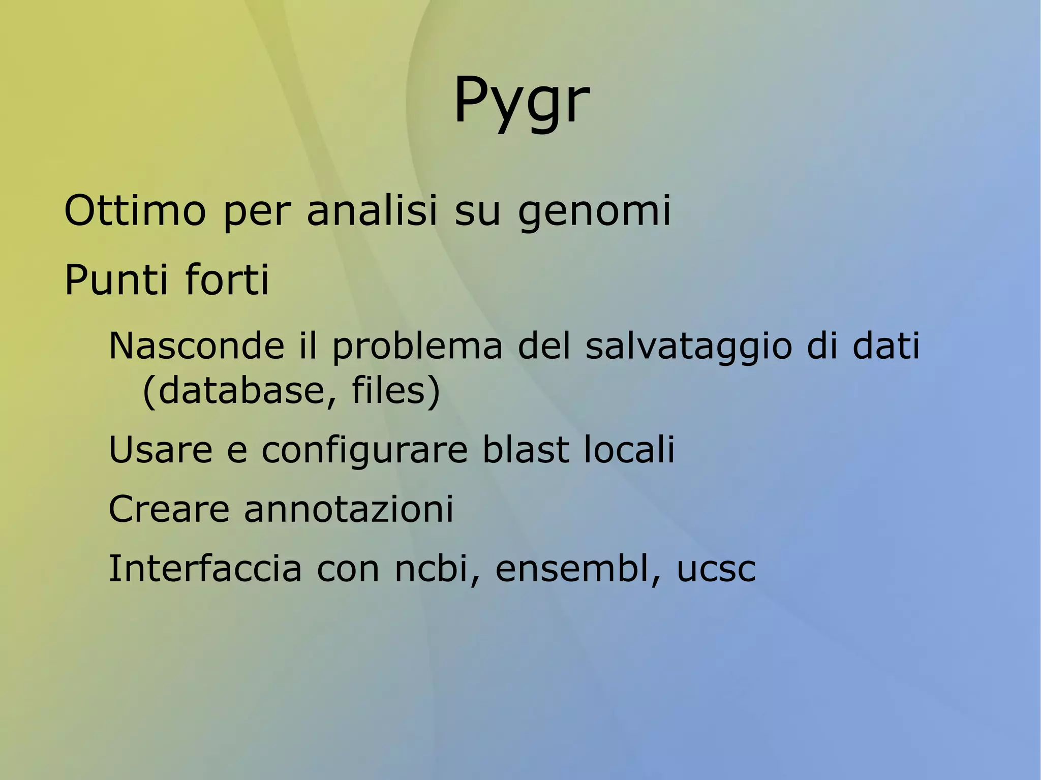 Abbiamo scritto un programma per leggere il formato Fasta e convertirlo al formato GenBank,  e testato il suo funzionamento corretto su un file con una sola sequenza, su un file con sequenze multiple, su un file corrotto..... 