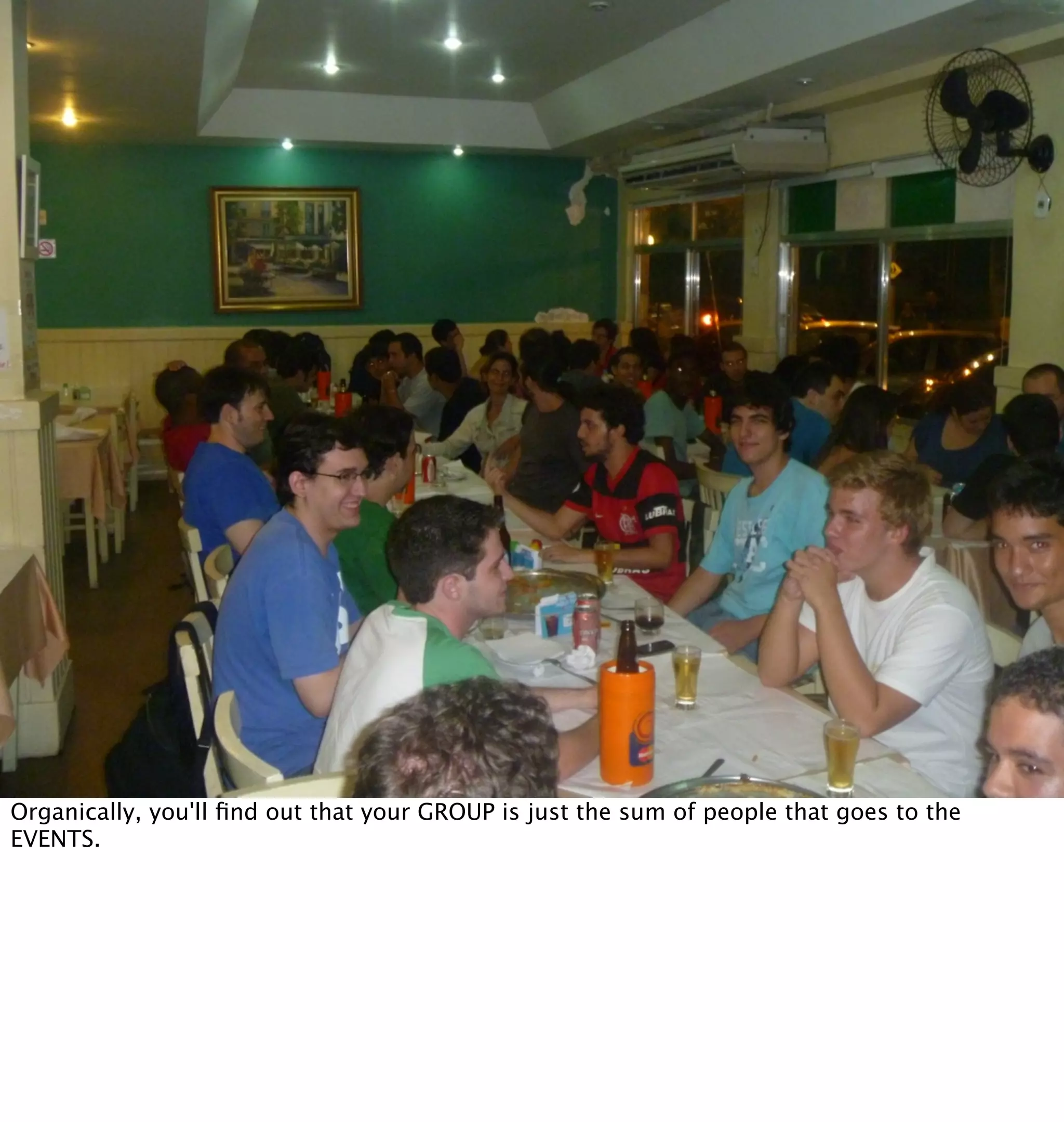 Organically, you'll ﬁnd out that your GROUP is just the sum of people that goes to the
EVENTS.
 