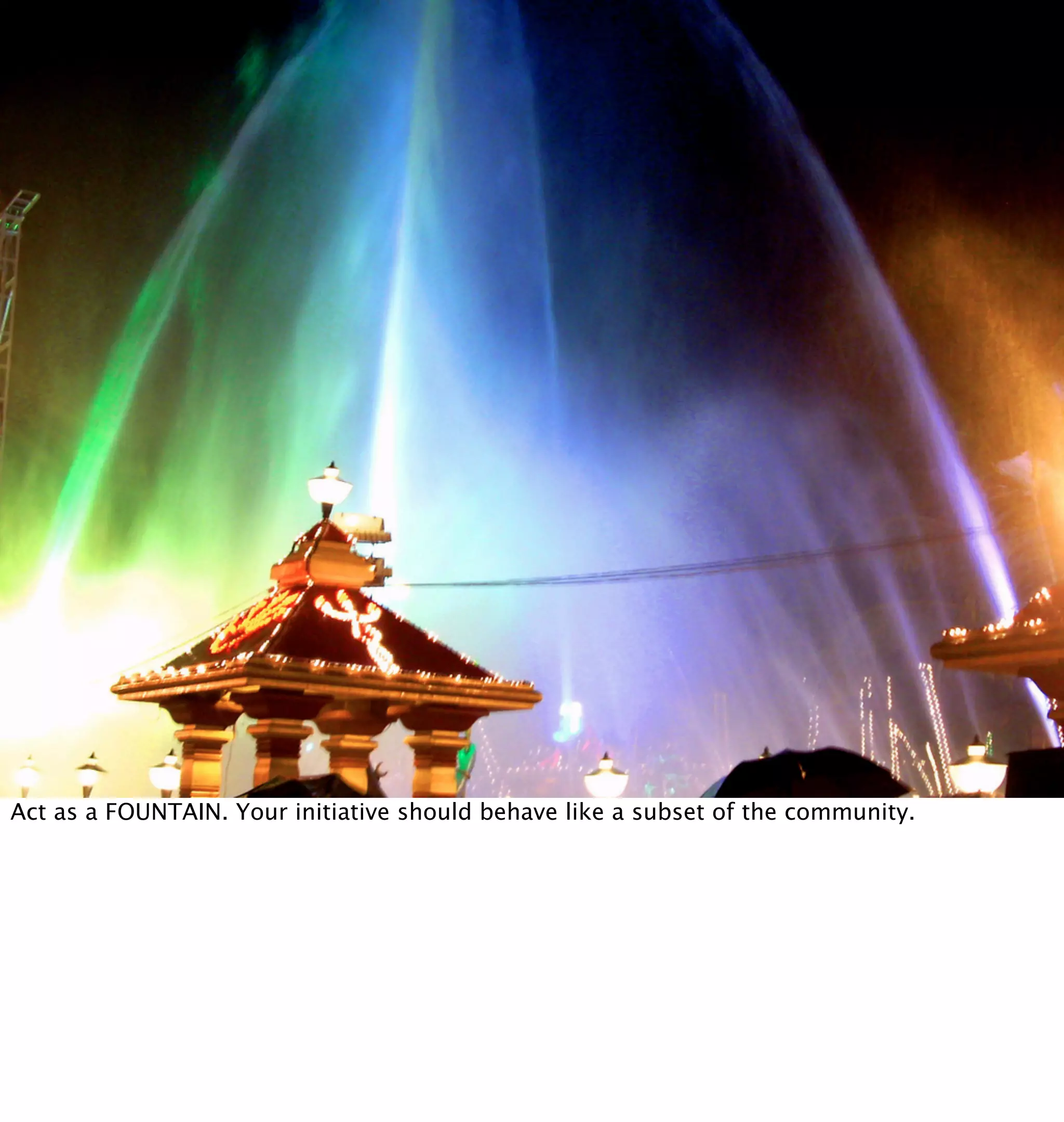 Act as a FOUNTAIN. Your initiative should behave like a subset of the community.
 