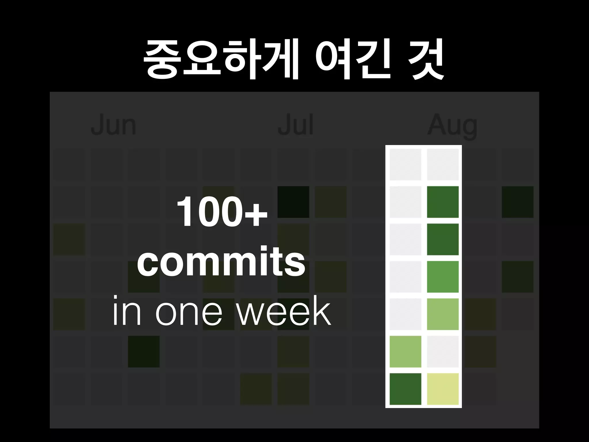 중요하게 여긴 것 
100+ 
commits 
in one week 
 