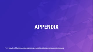 APPENDIX
From: Security in Machine Learning Engineering: A white-box attack and simple countermeasures
 