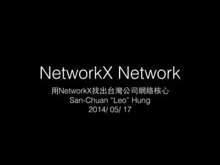 NetworkX Network
⽤用NetworkX找出台灣公司網絡核⼼心
San-Chuan “Leo” Hung
2014/ 05/ 17
 