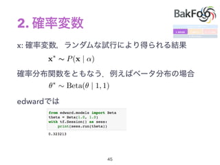 2.
x:
edward
x⇤
s P(x | ↵)
✓⇤
⇠ Beta(✓ | 1, 1)
 