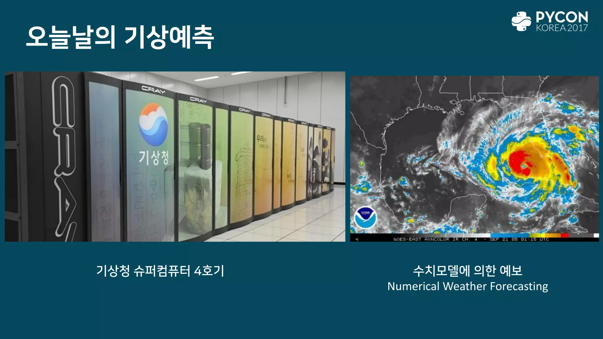 오늘날의 기상예측
기상청 슈퍼컴퓨터 4호기 수치모델에 의한 예보
Numerical Weather Forecasting
 