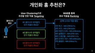 ?
81
#2
#3
User Clustering
Targeting
Ranker
MAB
Ranking
Targeter
 