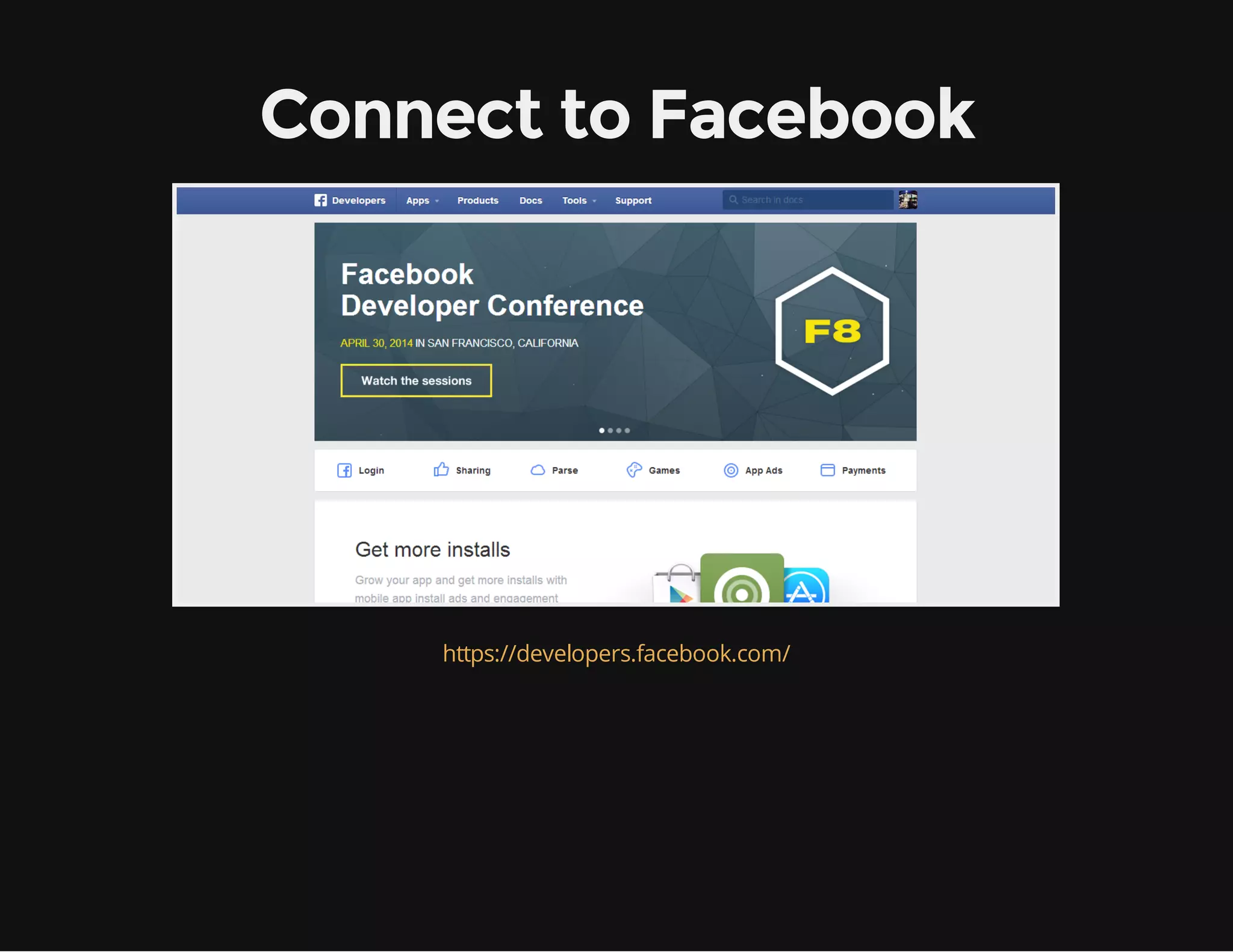 Connect to Facebook https://developers.facebook.com/ 