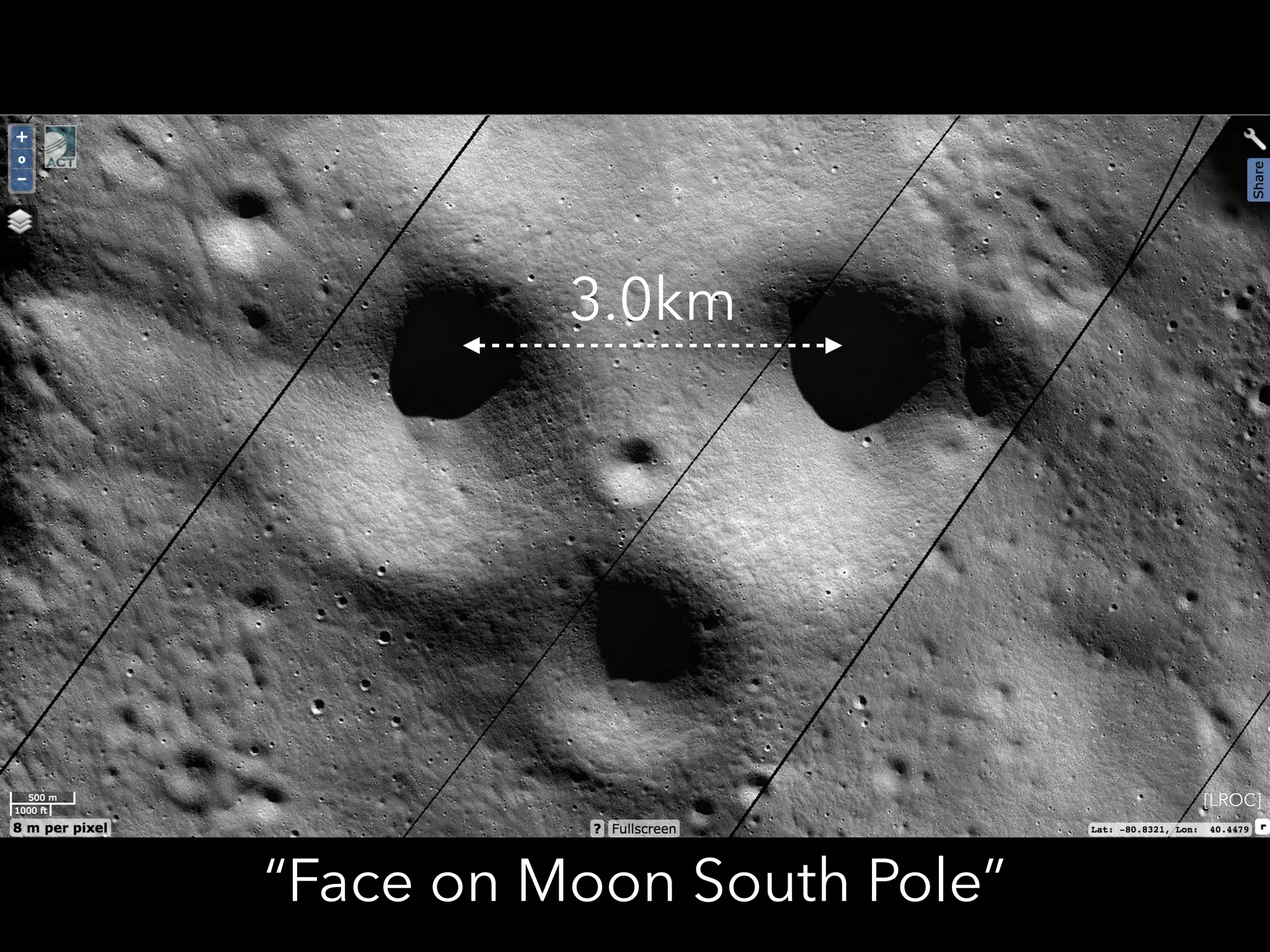 [LROC]
3.0km
“Face on Moon South Pole”
 