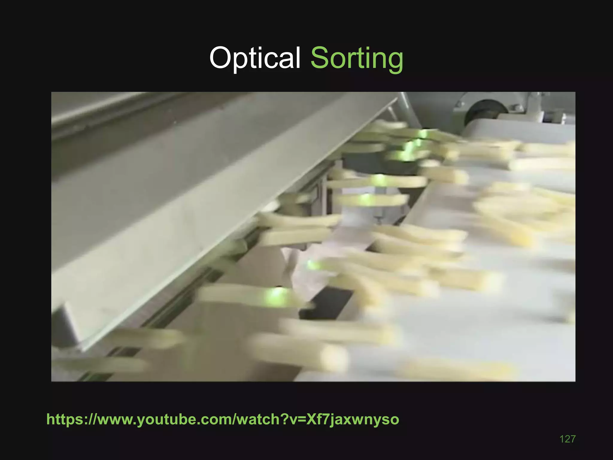 Optical Sorting
TODO
127
https://www.youtube.com/watch?v=Xf7jaxwnyso
 