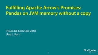 1
Fulfilling Apache Arrow's Promises:
Pandas on JVM memory without a copy
PyCon.DE Karlsruhe 2018
Uwe L. Korn
 