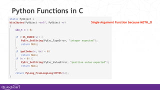 Python Functions in C
Single Argument Function because METH_O
 