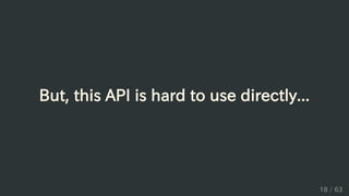 But, this API is hard to use directly...
18 / 63
 
