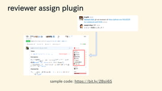 reviewer assign plugin
sample code: https://bit.ly/2Bsii6S
57 / 63
 