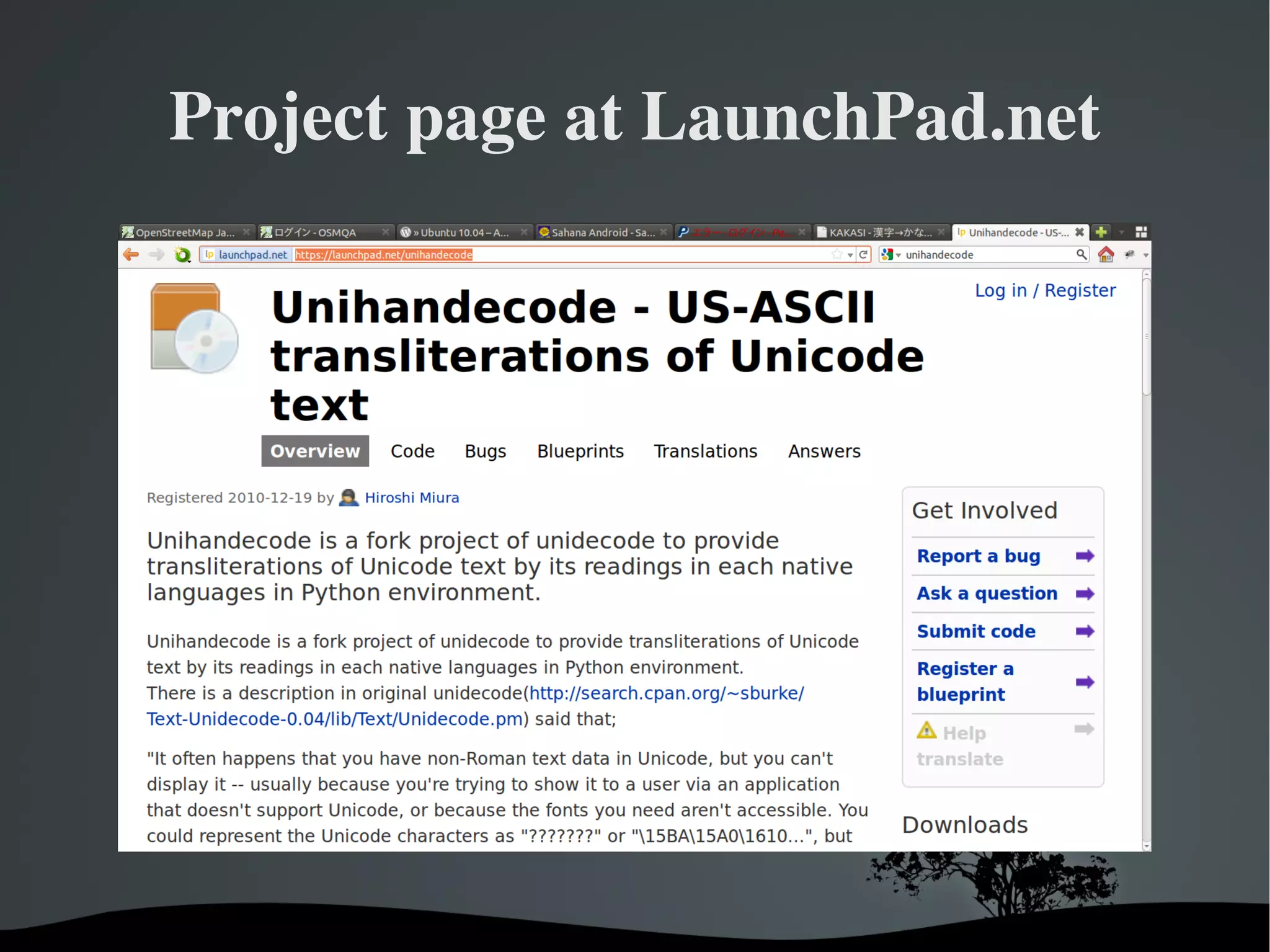 Unidecode library Originally for Perl by Sean M. Burke http://interglacial.com/tpj/22/ 