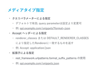 
• rest_framework.urlpatterns.format_suﬃx_patterns 

 