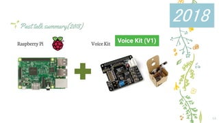 Raspberry Pi
Past talk summary(2018)
Voice Kit
13
2018
 