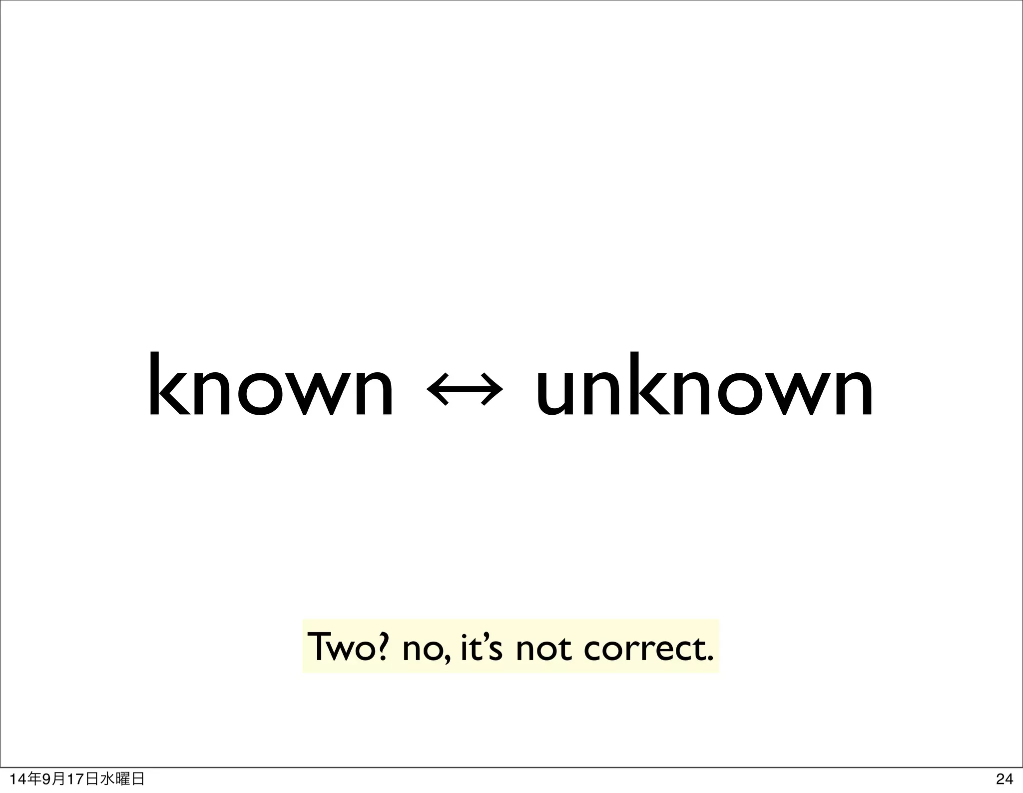 known ↔ unknown 
Two? no, it’s not correct. 
14年9月17日水曜日24 
 