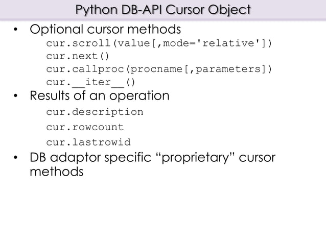 Relational Database Access with Python | PPT