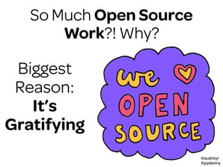 @audreyr
@pydanny
So Much Open Source
Work?! Why?
Biggest
Reason:
It’s
Gratifying
 