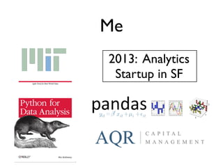 Me
2013: Analytics
Startup in SF
 