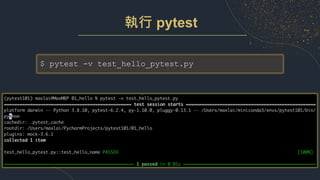執行 pytest
$ pytest -v test_hello_pytest.py
 