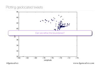 www.bgoncalves.com@bgoncalves
Plotting geolocated tweets
Can we reﬁne the boundaries?
 