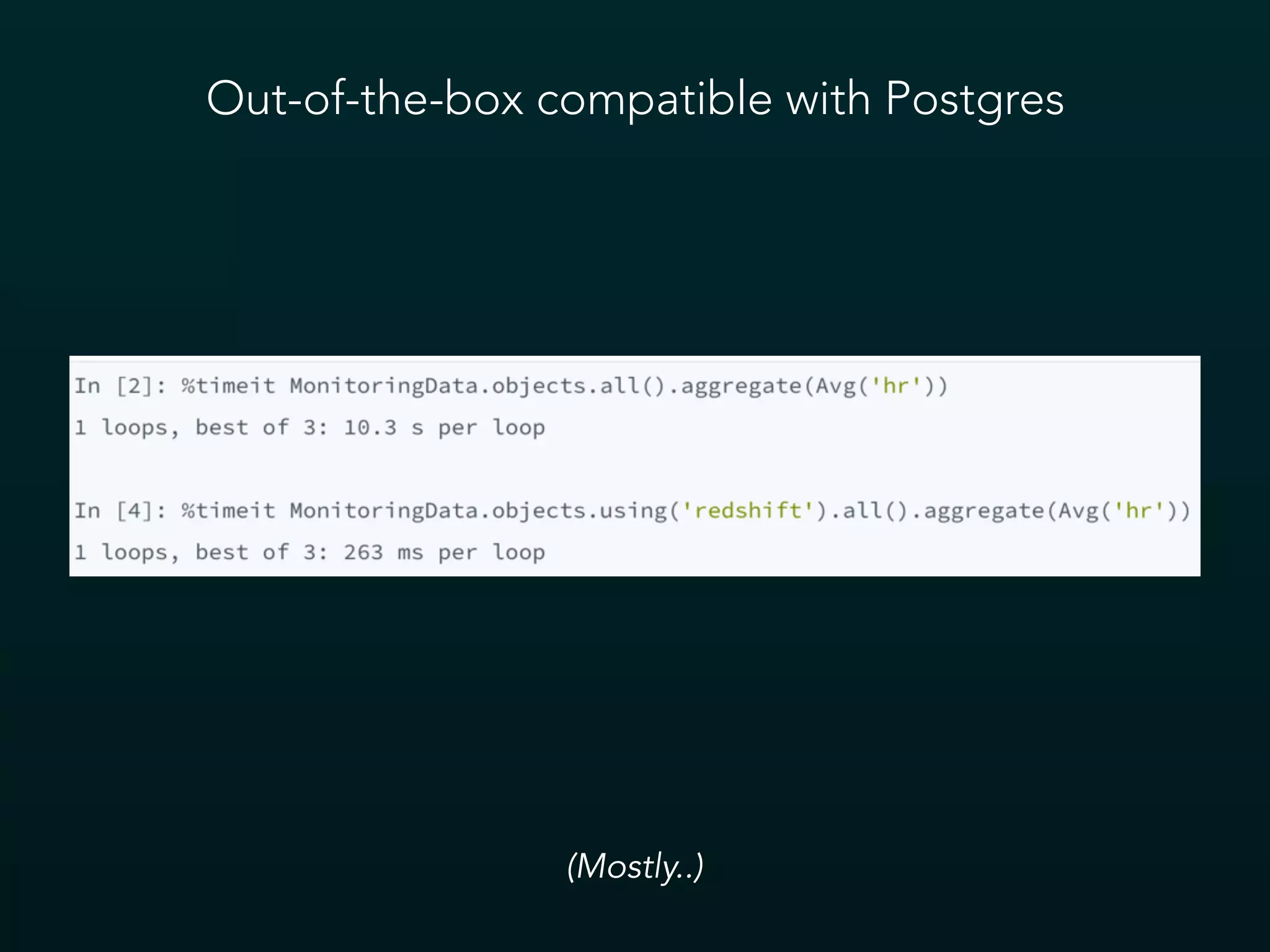 Out-of-the-box compatible with Postgres
(Mostly..)
 