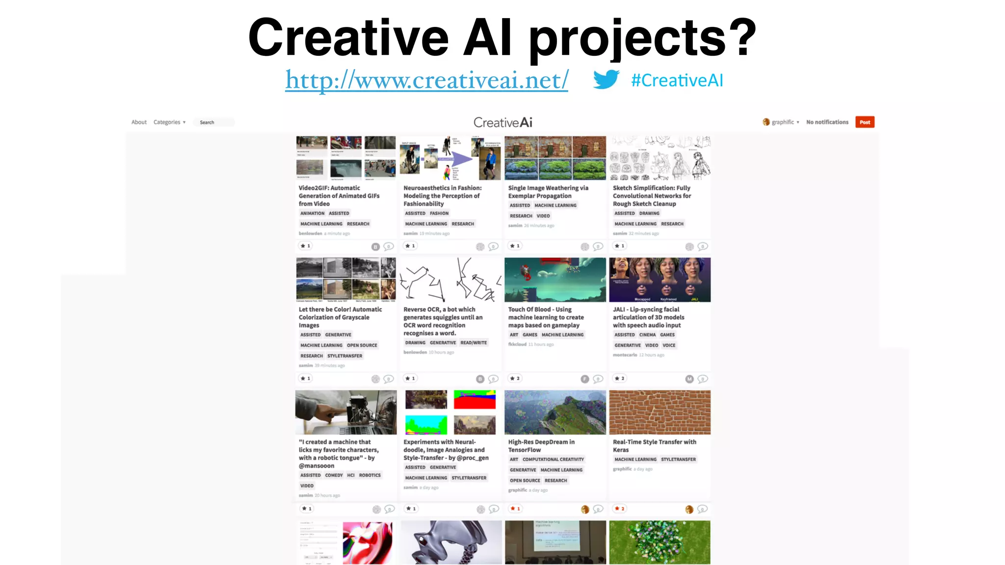 Creative AI projects?
http://www.creativeai.net/ #Crea&veAI
 