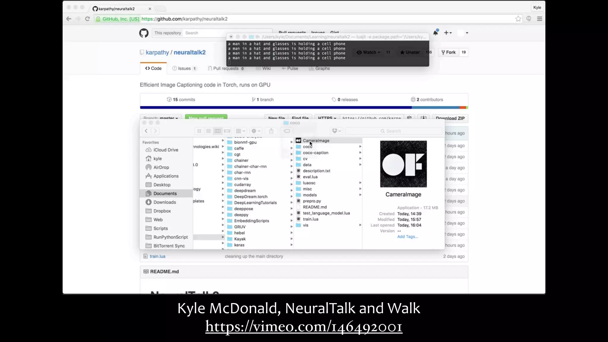 https://vimeo.com/146492001
Kyle	McDonald,	NeuralTalk	and	Walk
 