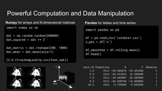 Powerful Computation and Data Manipulation
Pandas for tables and time seriesNumpy for arrays and N-dimensional matrices
im...