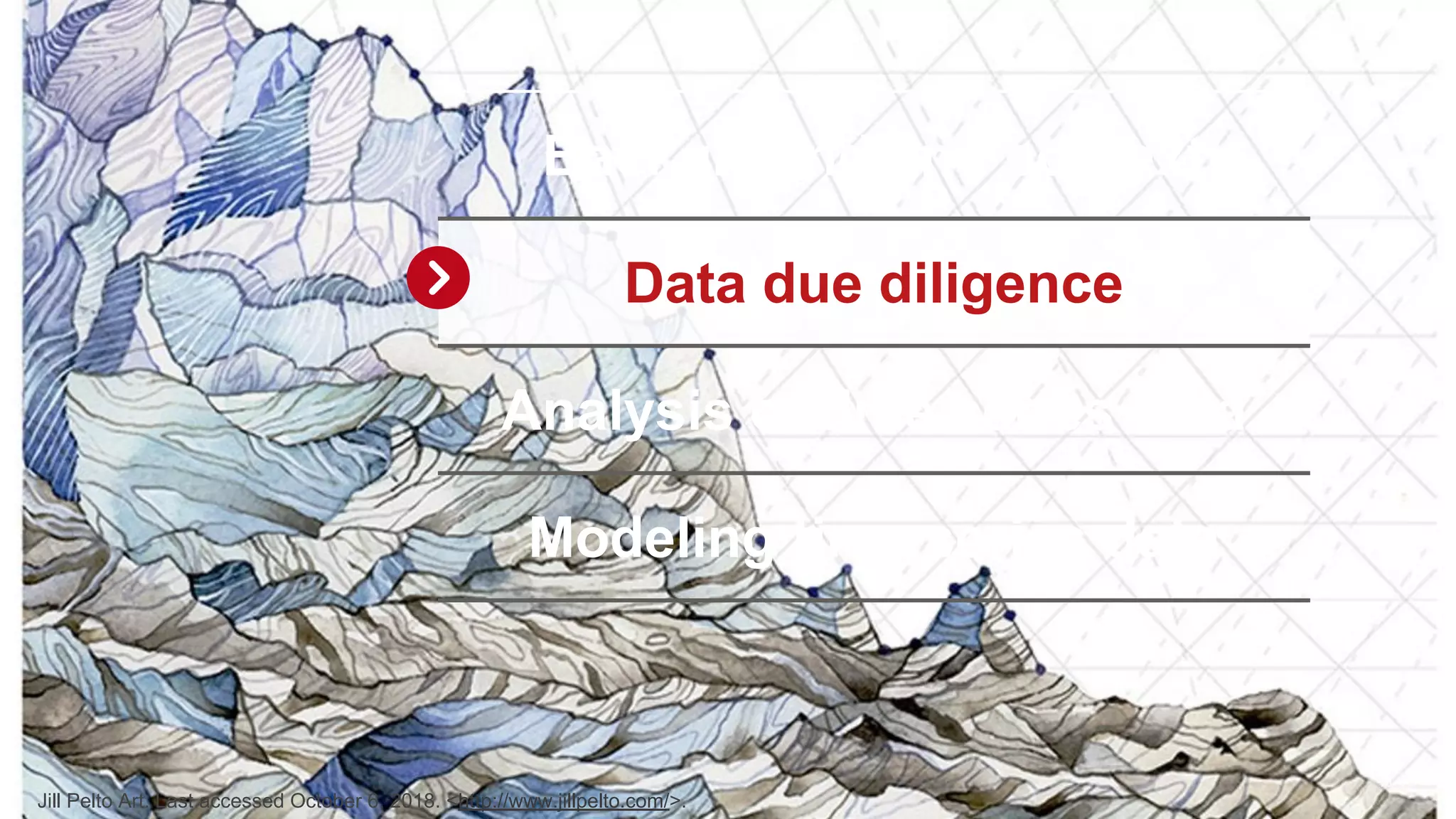 10 Background and context Data due diligence Analysis of time series data Modeling time series data Jill Pelto Art. Last accessed October 6, 2018. <http://www.jillpelto.com/>. 