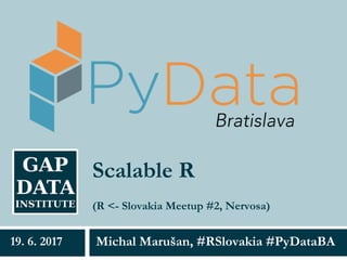 Scalable R
Michal Marušan, #RSlovakia #PyDataBA19. 6. 2017
(R <- Slovakia Meetup #2, Nervosa)
 