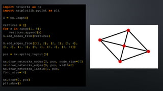 import networkx as nx
import matplotlib.pyplot as plt
G = nx.Graph()
vertices = []
for x in range(1, 6):
vertices.append(x)
G.add_nodes_from(vertices)
G.add_edges_from([(1, 2), (2, 3), (5, 4),
(4, 2), (1, 3), (5, 1), (5, 2), (3, 4)])
pos = nx.spring_layout(G)
nx.draw_networkx_nodes(G, pos, node_size=20)
nx.draw_networkx_edges(G, pos, width=5)
nx.draw_networkx_labels(G, pos,
font_size=14)
nx.draw(G, pos)
plt.show()
 