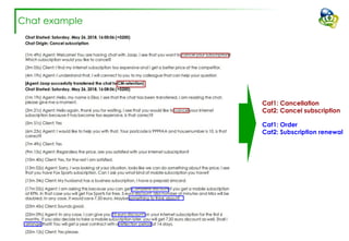 Chat example
Cat1: Cancellation
Cat2: Cancel subscription
Cat1: Order
Cat2: Subscription renewal
 