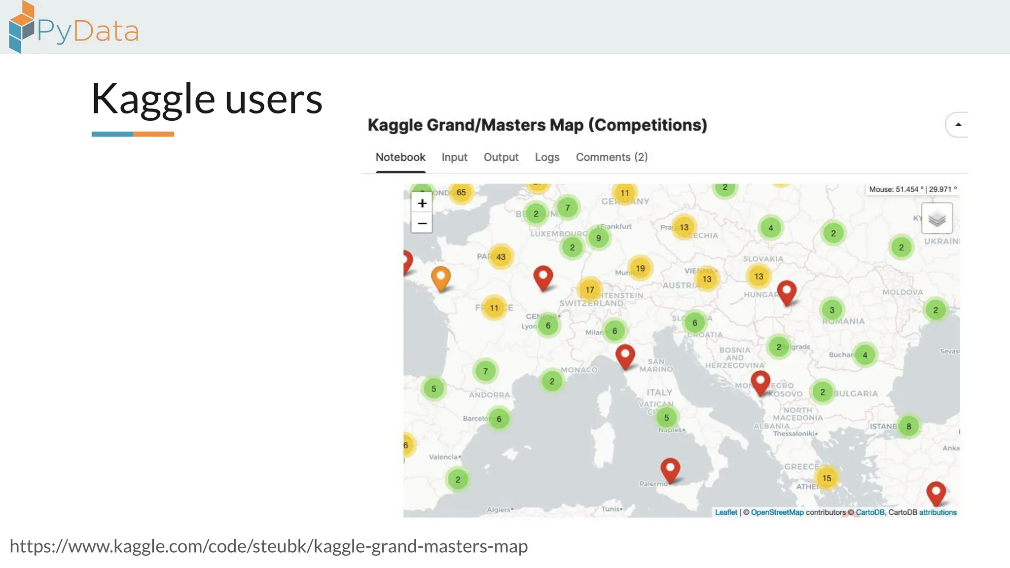 Kaggle users
https://www.kaggle.com/code/steubk/kaggle-grand-masters-map
 