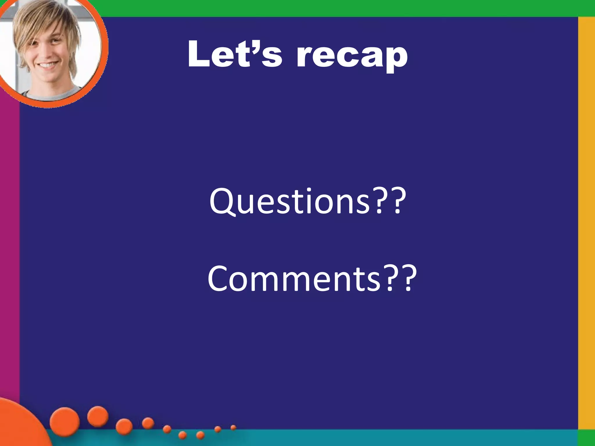 Let’s recap Questions??  Comments?? 