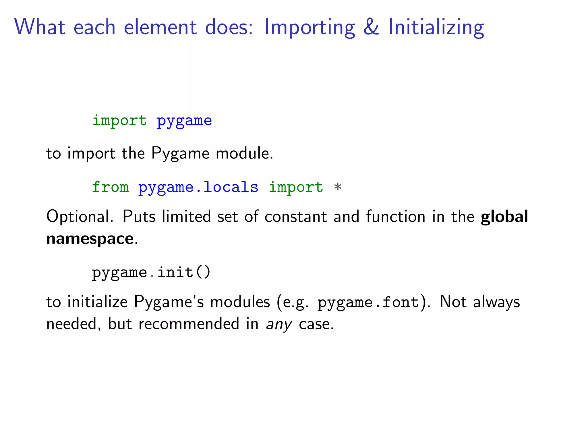 Pygame presentation | PDF