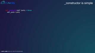© BST LABS 2022 ALL RIGHTS RESERVED
_constructor is simple
def _constructor(self, *parts) -> None:
self._parts = parts
 