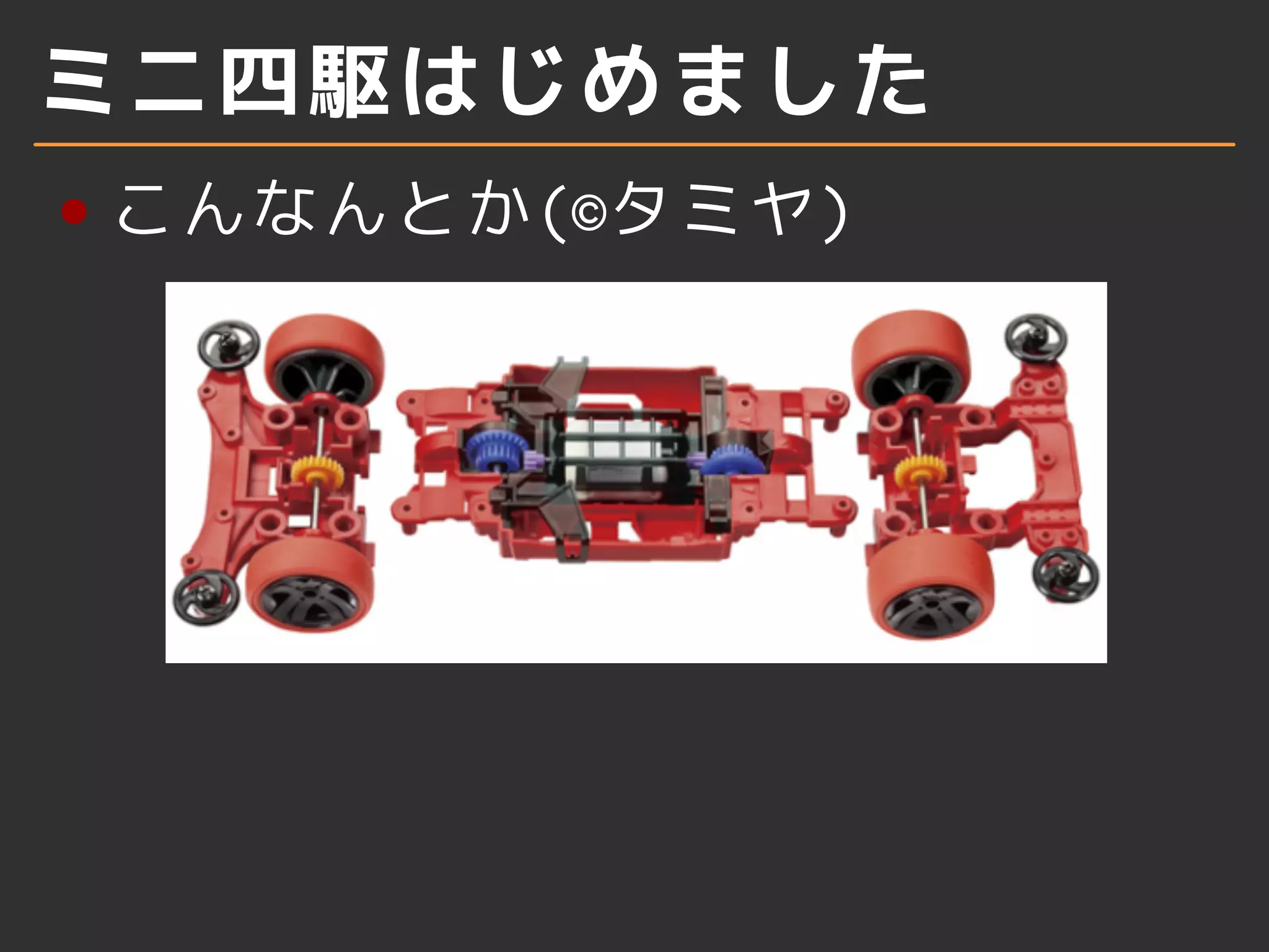 ミニ四駆はじめました
こんなんとか(©タミヤ)
 