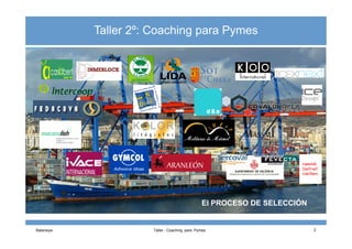Taller 2º: Coaching para Pymes
Balansiya Taller - Coaching para Pymes 2
El PROCESO DE SELECCIÓN
 