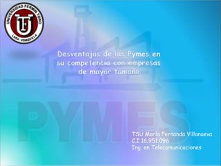 Desventajas de las Pymes en su competencia con empresas de mayor tamaño  TSU María Fernanda Villanueva C.I 16.951.096 Ing. en Telecomunicaciones 