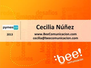 Cecilia Núñez
www.BeeComunicacion.com
cecilia@beecomunicacion.com
2013
 