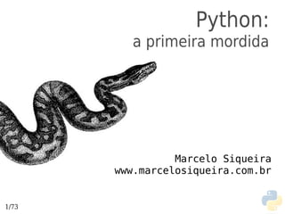 Python:
         a primeira mordida




                 Marcelo Siqueira
       www.marcelosiqueira.com.br


1/73
 
